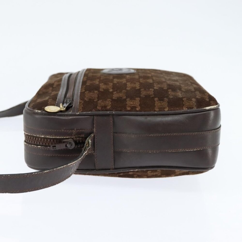 Authentic CELINE Macadam Canvas Shoulder Bag Suede Brown Gold - Picture 10 of 16